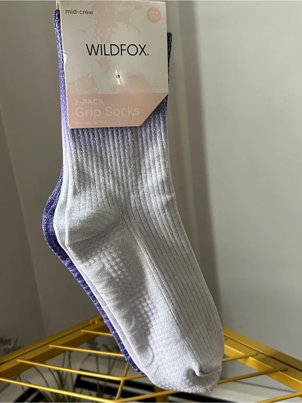 Wildfox women’s mud-crew 2-pack grip socks in ombré glitter one size NEW